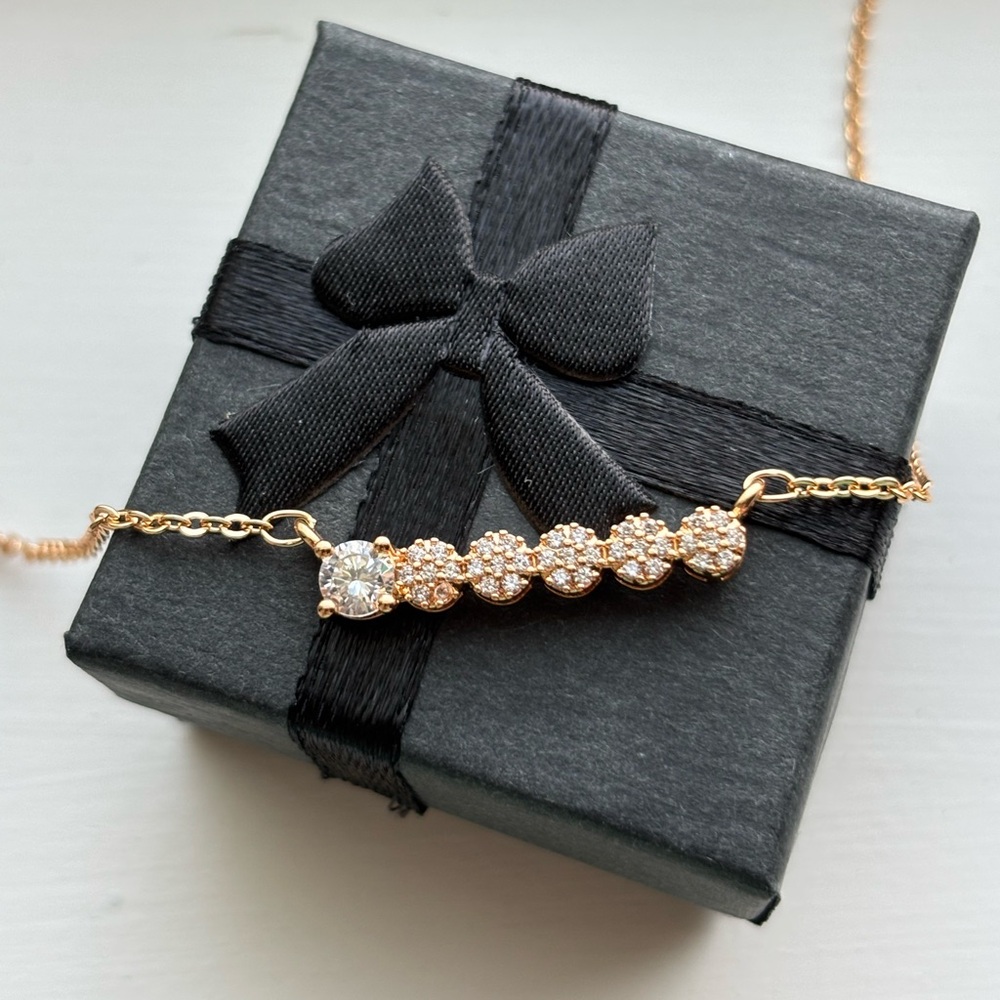 Rose Gold Plated Crystal Bar Necklace Dainty Minimal Pavé Gradient Necklace